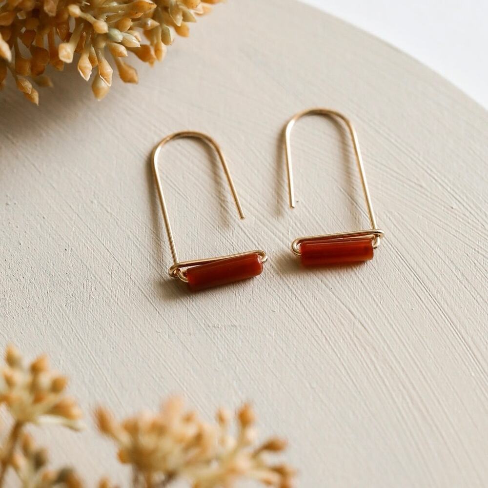 NEW REVOLVE NORDSTROM 18kt Gold Filled Vermeil Orange Red Carnelian Bead Earring